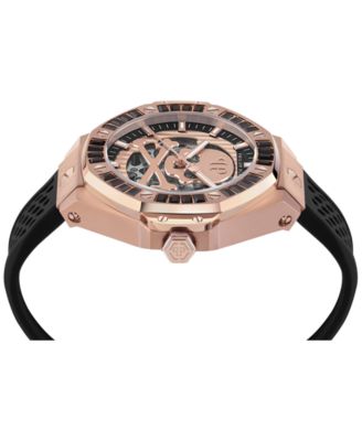 Men's Automatic Skeleton Royal Black Silicone Strap Watch 46mm