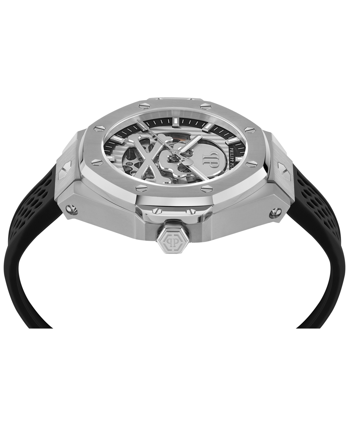 Shop Philipp Plein Men's Automatic Skeleton Royal Black Silicone Strap Watch 46mm In Stainless