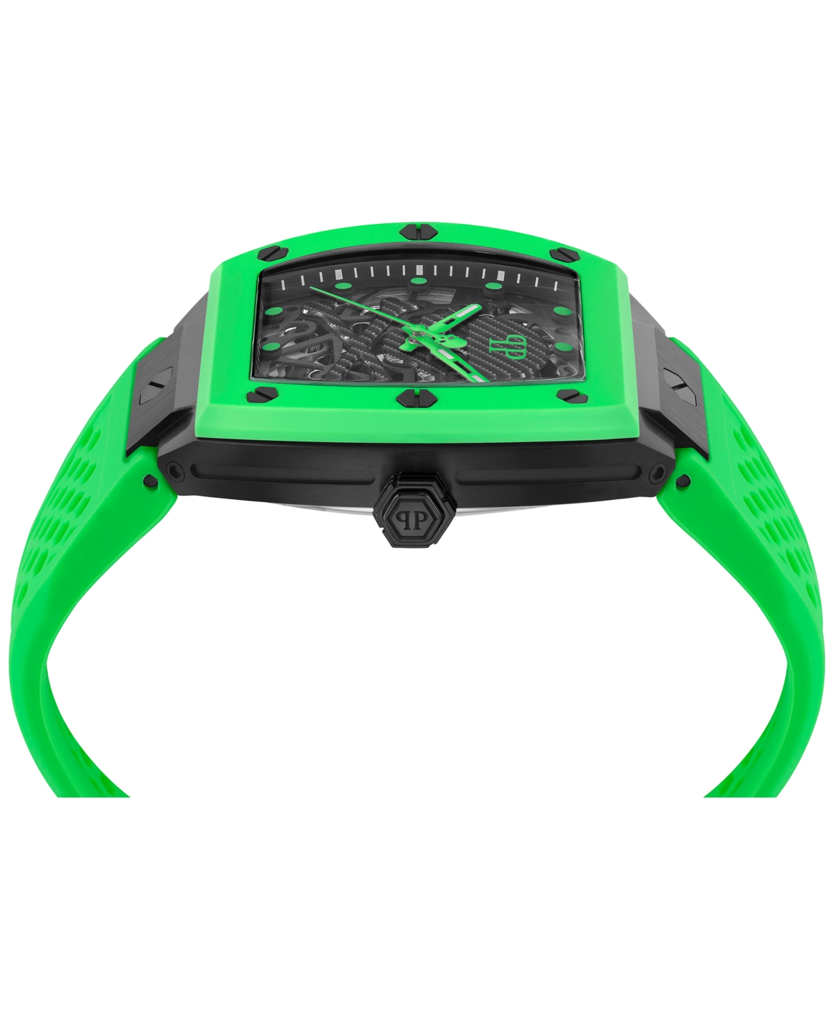 Shop Philipp Plein Men's Automatic The Skeleton Green Silicone Strap Watch 44mm In Black