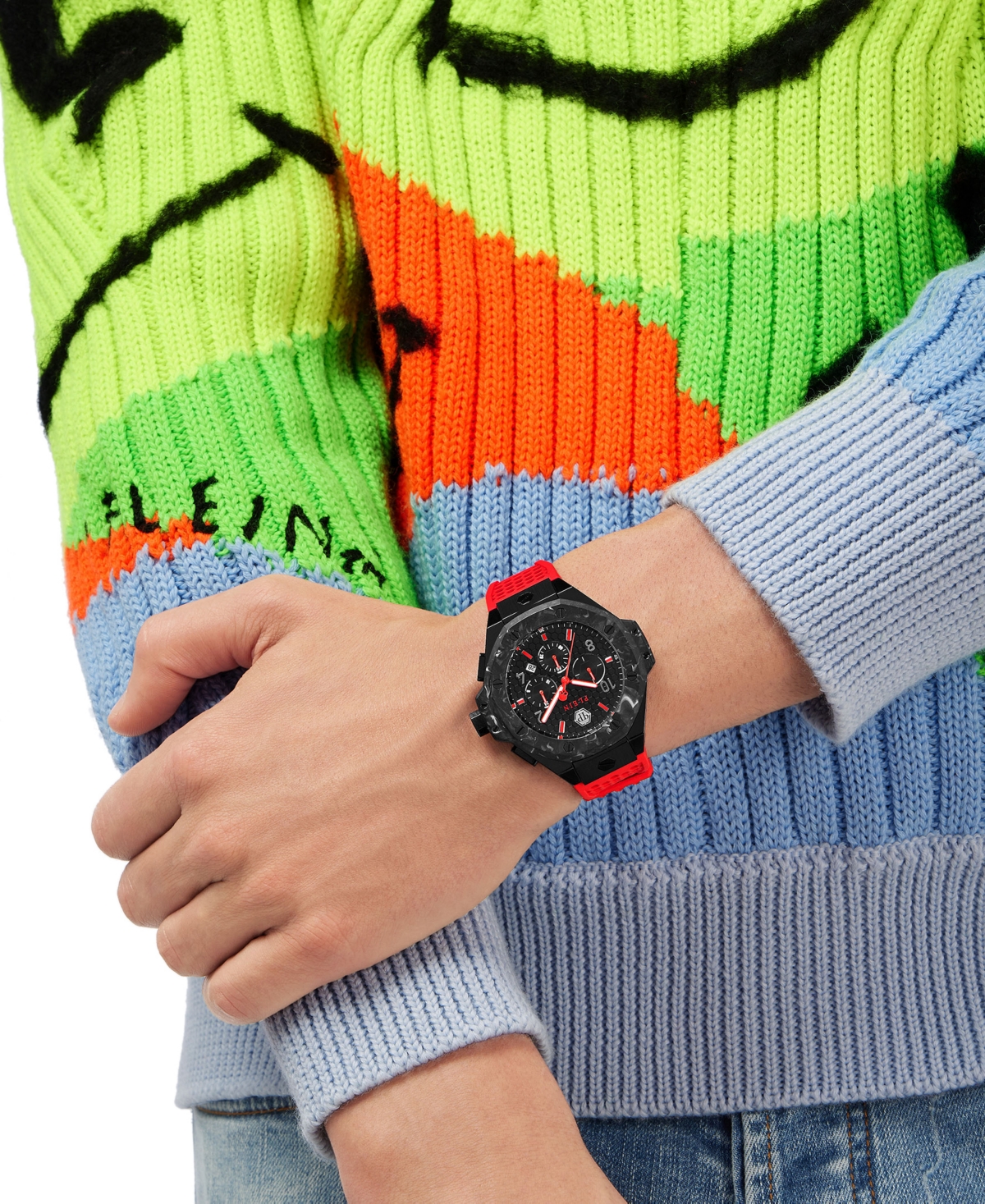 Shop Philipp Plein Men's Chronograph Red Silicone Strap Watch 46mm In Black