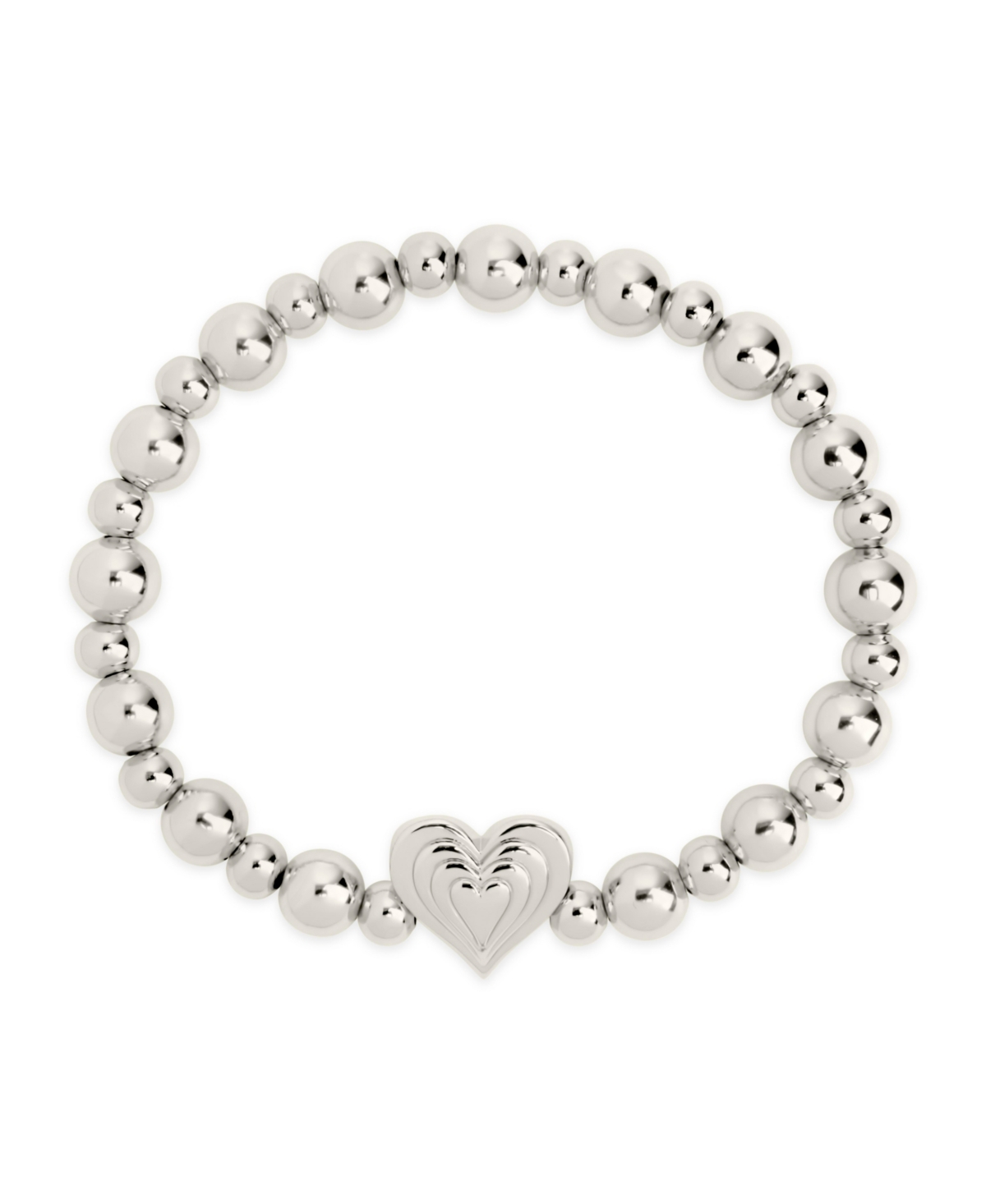 Silver-Tone or Gold-Tone Beating Heart Beaded Bracelet - Silver