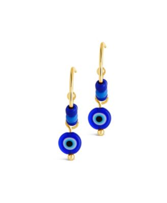 Gold-Tone or Silver-Tone Blue Beaded Accent Sibyl  Hoops