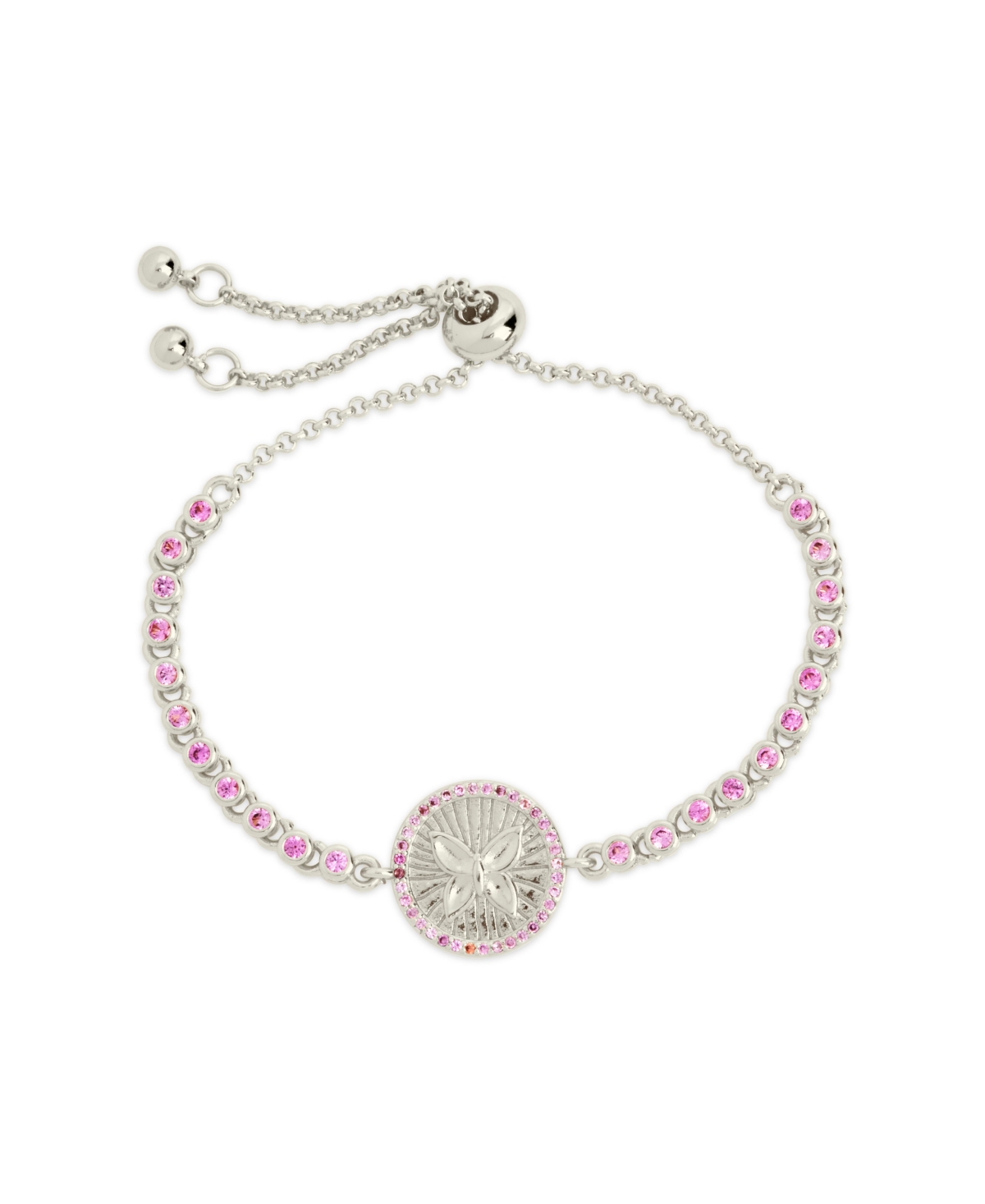 Shop Sterling Forever Silver-tone Or Gold-tone Pink Cubic Zirconia Butterfly Bindi Bolo Bracelet