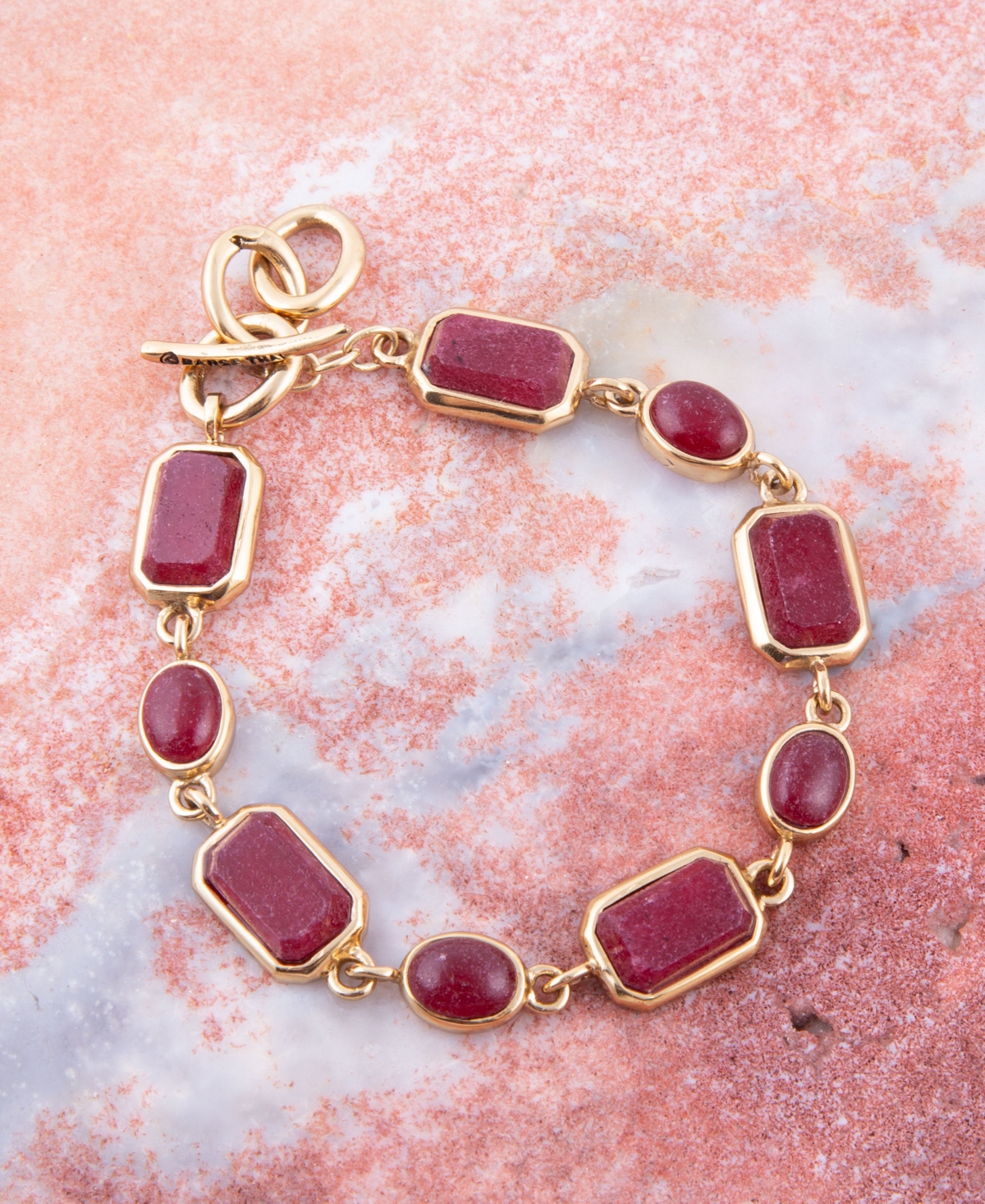 Shop Barse Delicately Genuine Red Onyx Rectangle And Circle Link Bracelet