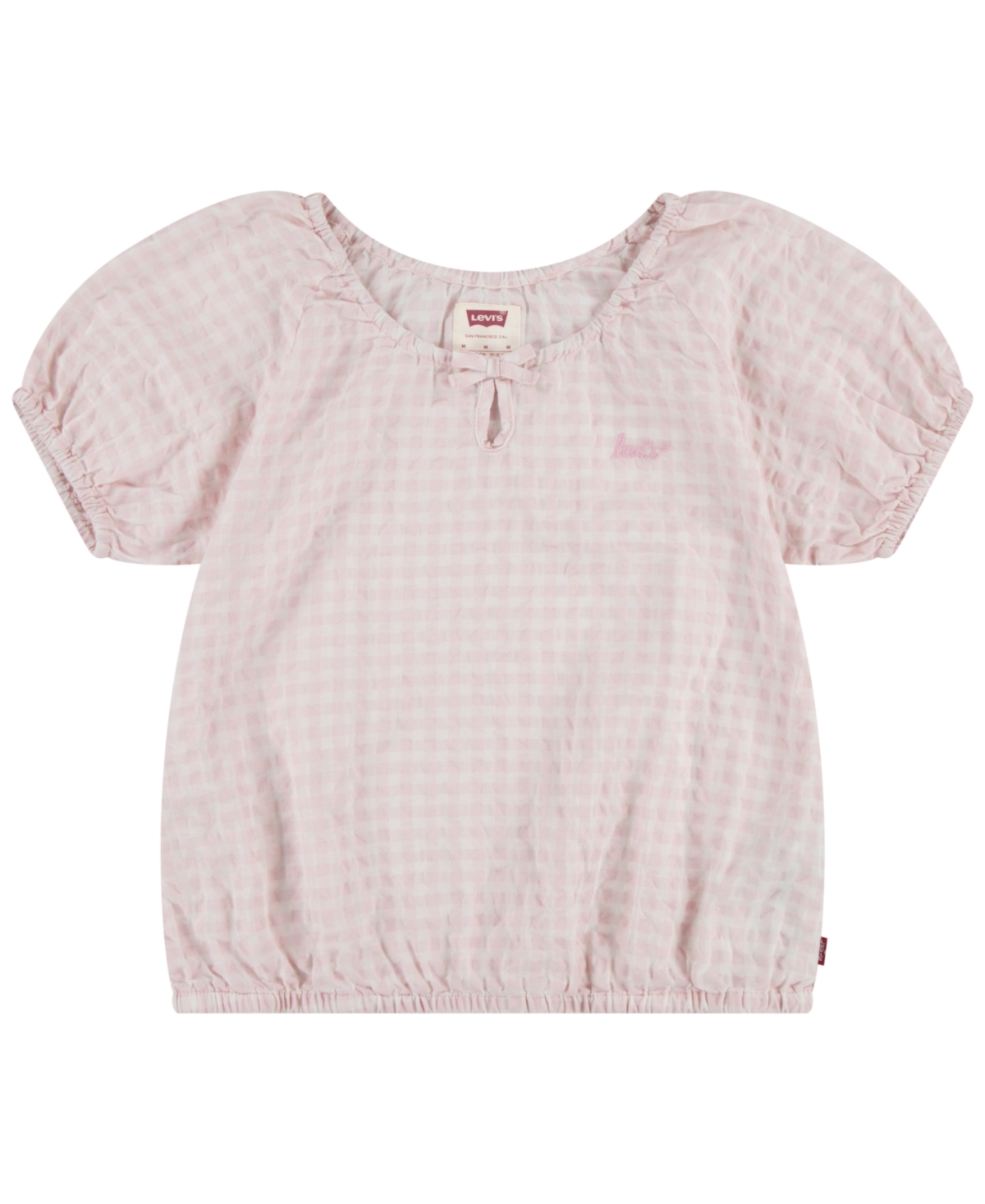 Shop Levi's Little Girls Gingham Peasant Checkered Print Blouse In Chalk Pink