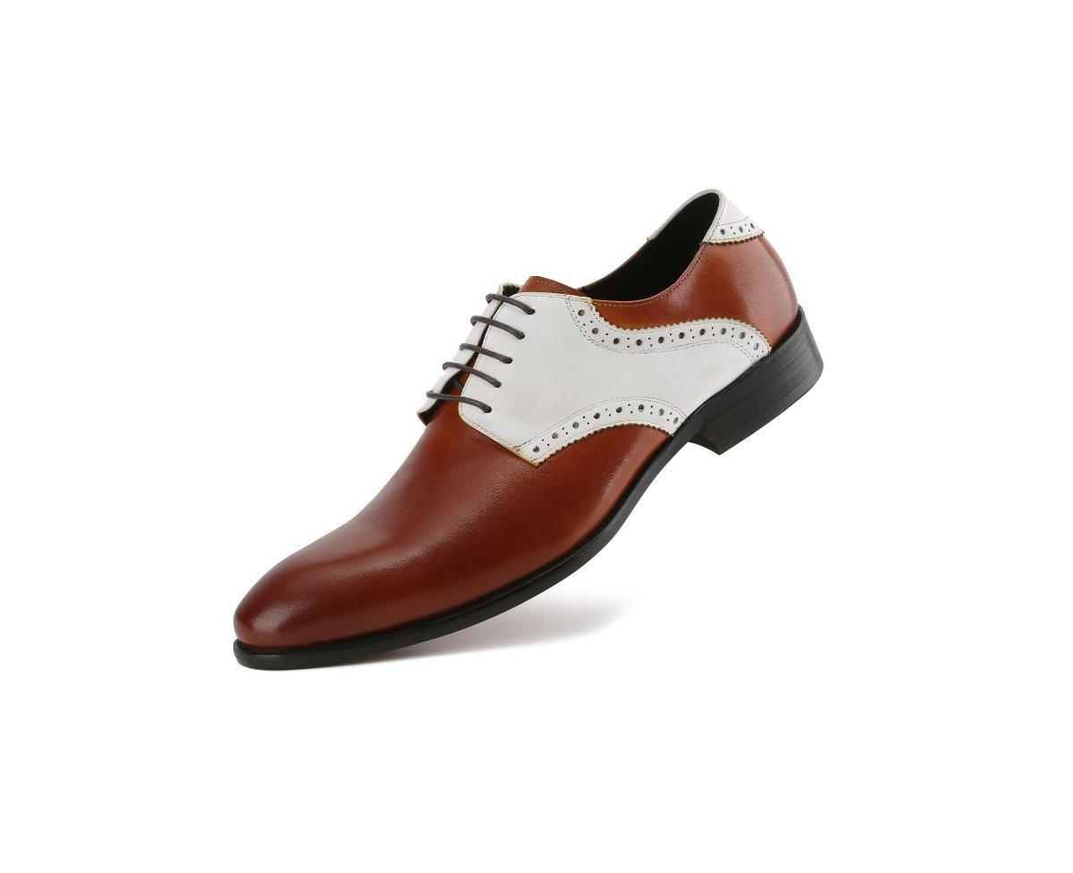 Men's Handcrafted Genuine Leather Brogue Contrast Dress Shoe - Black red