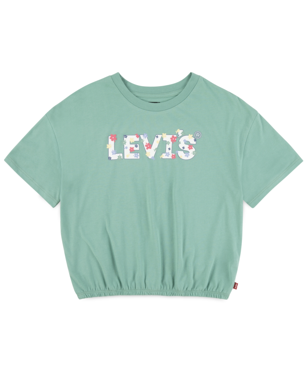 Levi's Kids' Big Girls Floral Elastic Bubble Short Sleeve Top In Malachite Green