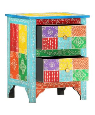 Hand Painted Bedside Cabinet 15.7"x11.8"x19.7" Solid Mango Wood
