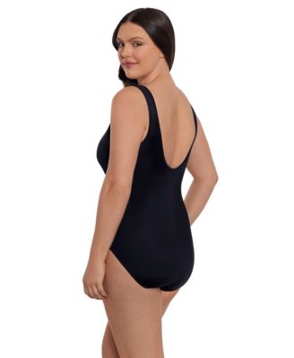 Women's Madison Square Faux Surplice Tank Long Torso One-Piece Swimsuit