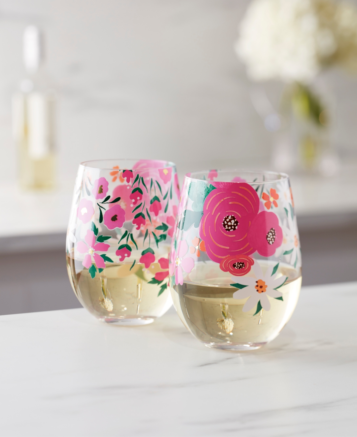 Shop Cambridge 18 oz Floral Brights Stem Less Wine Glasses, Set Of 2 In Multi