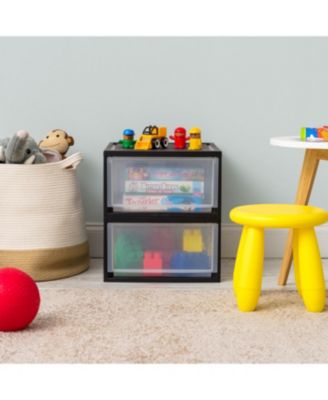 30 Qt. Stackable Storage Drawer, 2 Pack, Plastic Drawer Organizer with Clear Doors for Pantry, Bedroom, Closet, Kitchen, Under-Sink, Home and Office De-Clutter, Shoes and Crafts - Black
