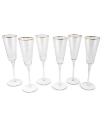 Square Shaped Rim Hammered Flute Glasses, Set of 6