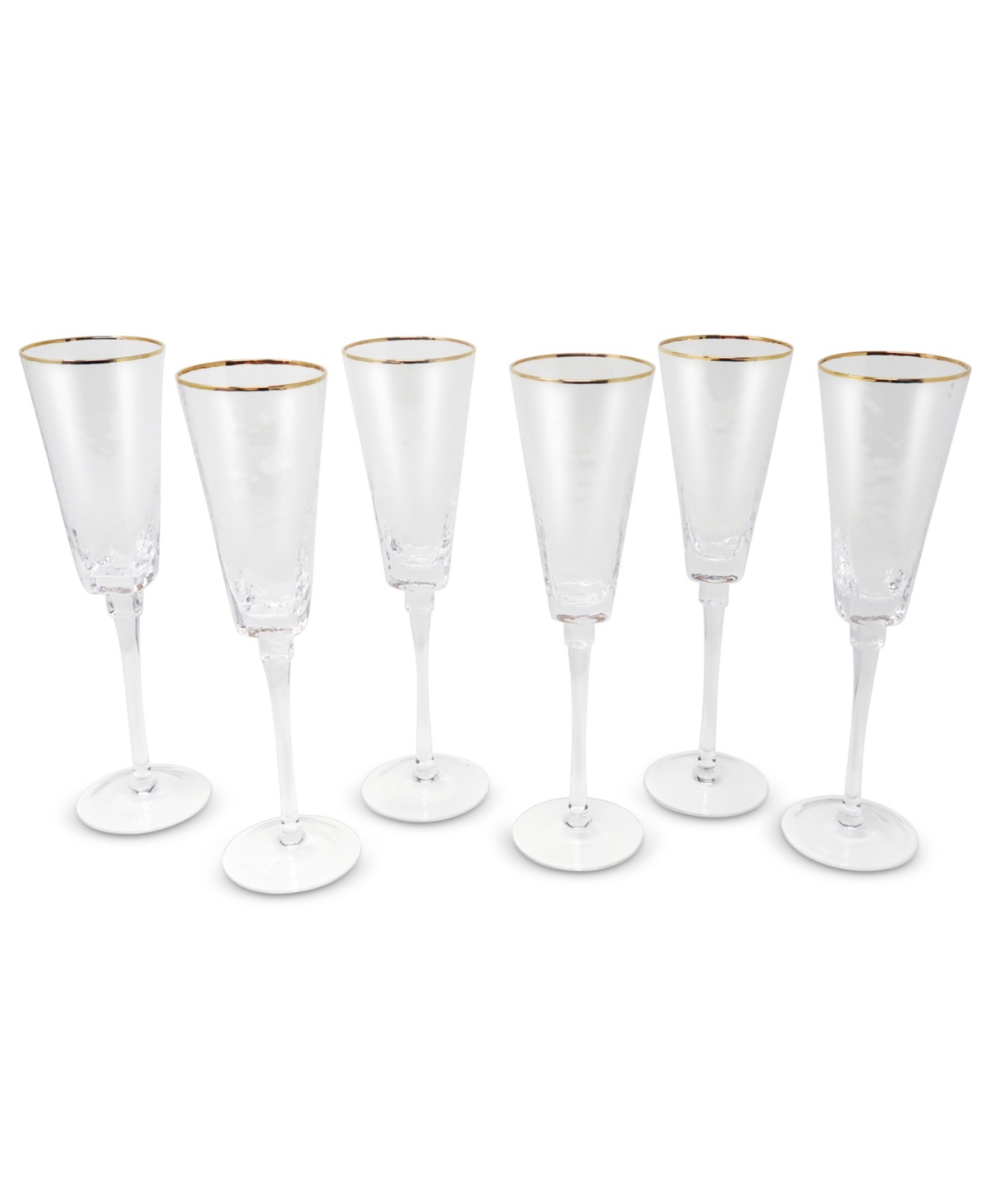 Vivience Square Shaped Rim Hammered Flute Glasses, Set Of 6 In Clear,gold