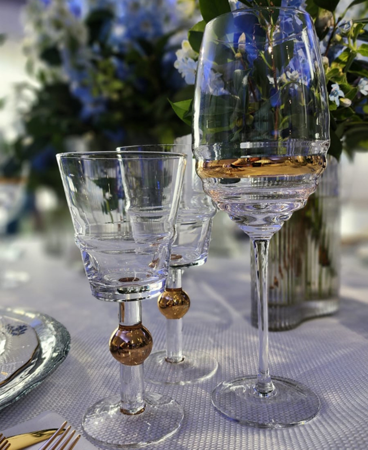 Vivience Stripe Wine Glasses, Set Of 6 In Clear,gold