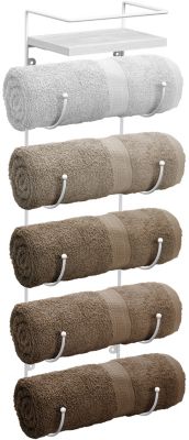 Wall Mounted Towel Rack With Shelf - White