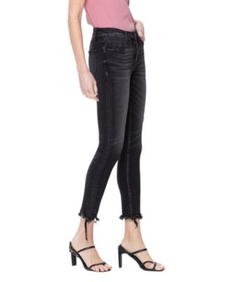 Women's Mid Rise Cropped Raw Hem Skinny Jeans