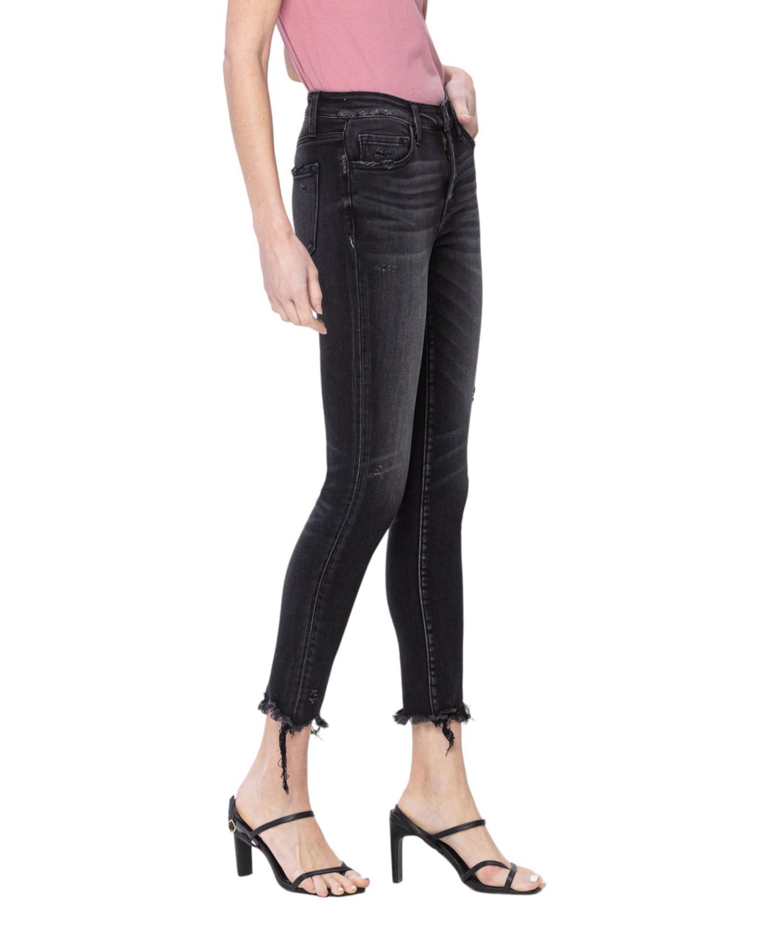 Women's Mid Rise Cropped Raw Hem Skinny Jeans