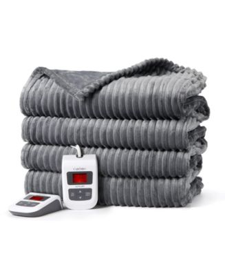 Queen Size Ribbed Stripe Flannel Electric Heated Blanket with Dual ...