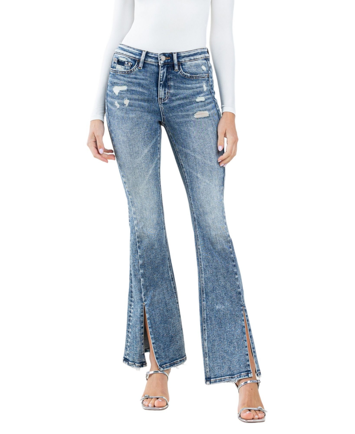 Women's High Rise Split Hem Flare Jeans - Smilingly blue