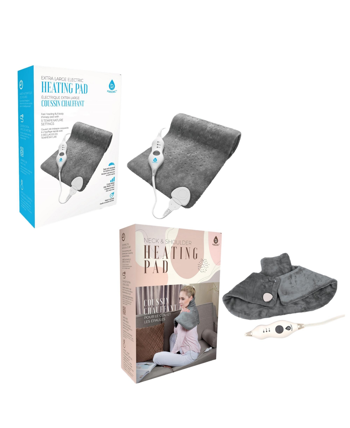 Pursonic Total Comfort Package: Neck & Shoulder Warmer + Electric Heat Pad