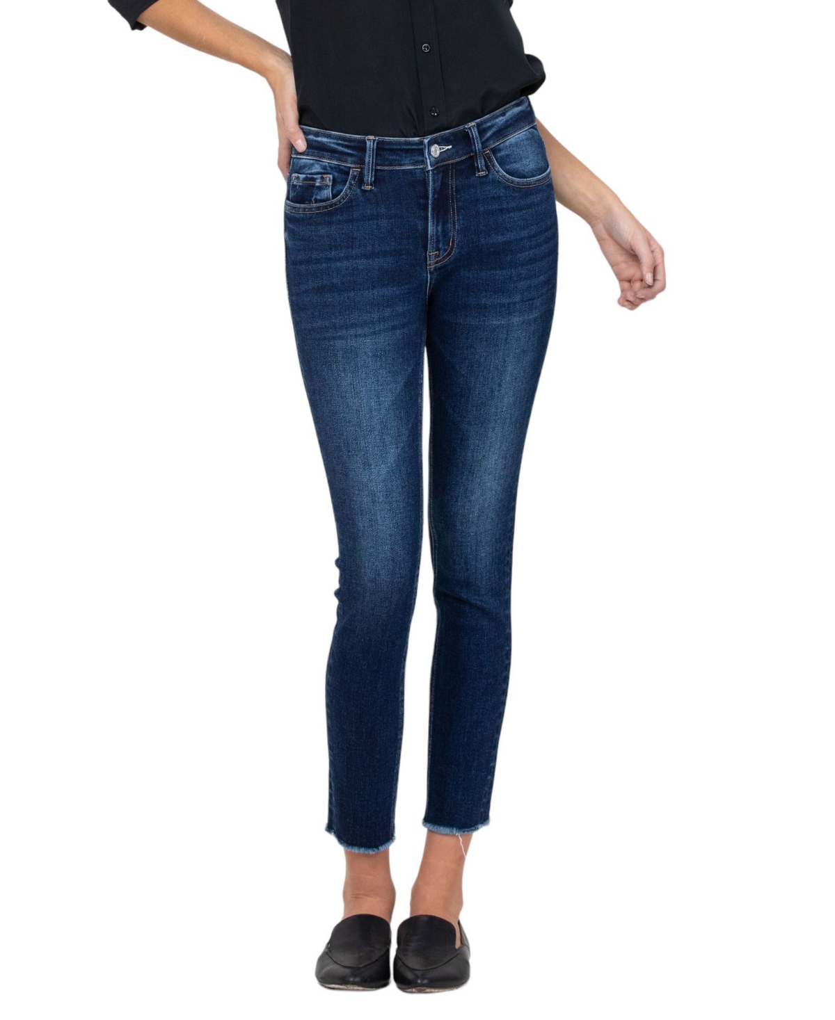Women's Mid Rise Raw Hem Cropped Skinny Jeans - Emerson blue
