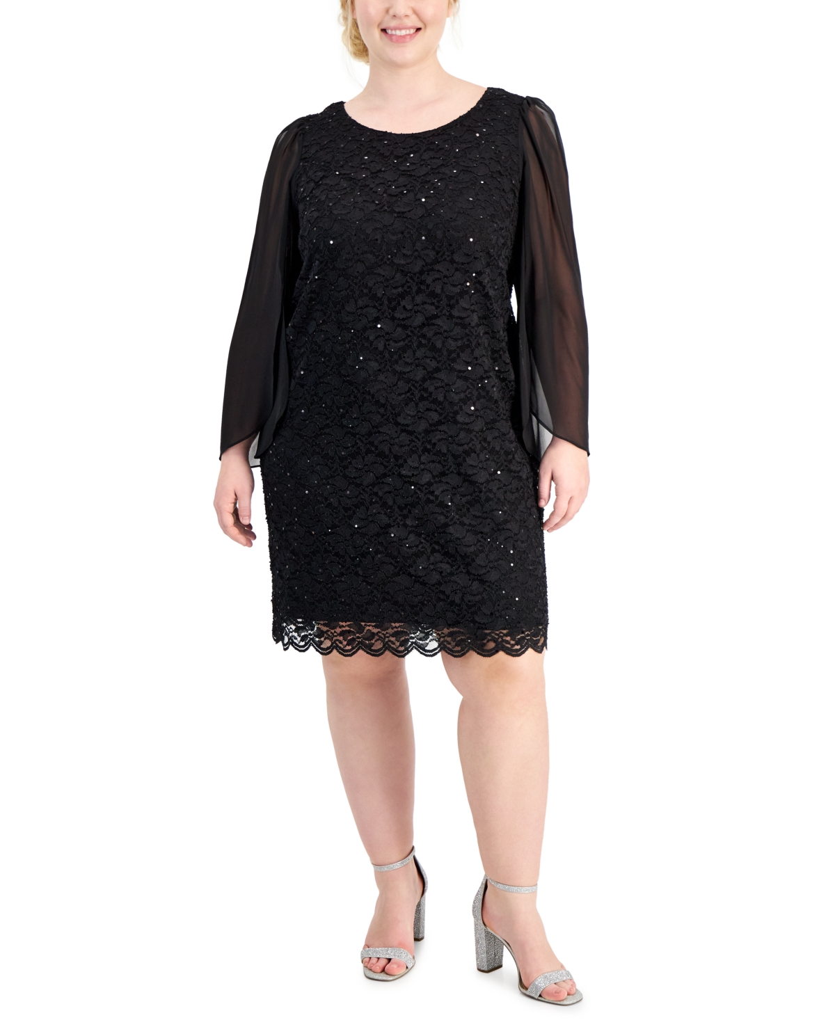 Shop Connected Plus Size Sequined Lace Sheath Dress In Black
