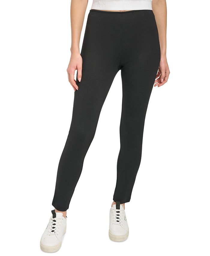 DKNY Jeans Women's Casual Mid Rise Logo Leggings, Black/White, XS at   Women's Clothing store