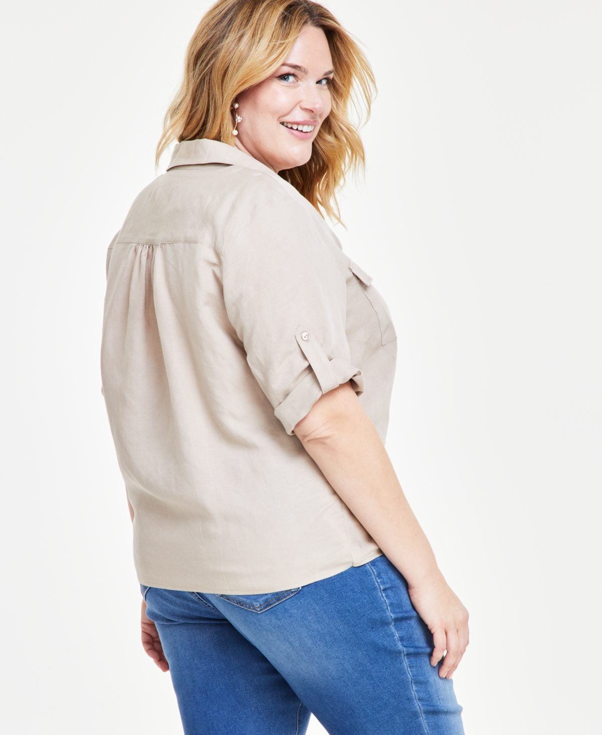 I.n.c. International Concepts Plus Size Linen Twist-Hem Shirt, Created for Macy's
