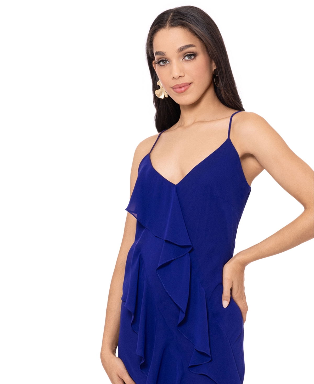 Shop Betsy & Adam Women's Ruffle-trim Spaghetti-strap Gown In Electric Blue