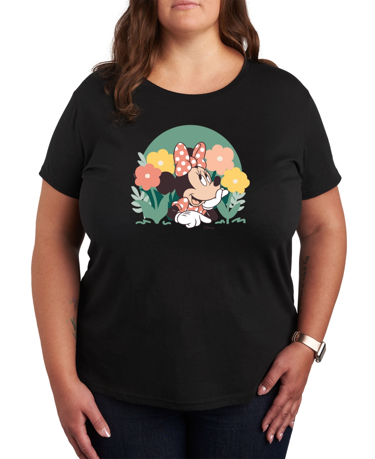 Shop Air Waves Trendy Plus Size Disney Minnie Mouse Earth Day Graphic T-shirt In Black