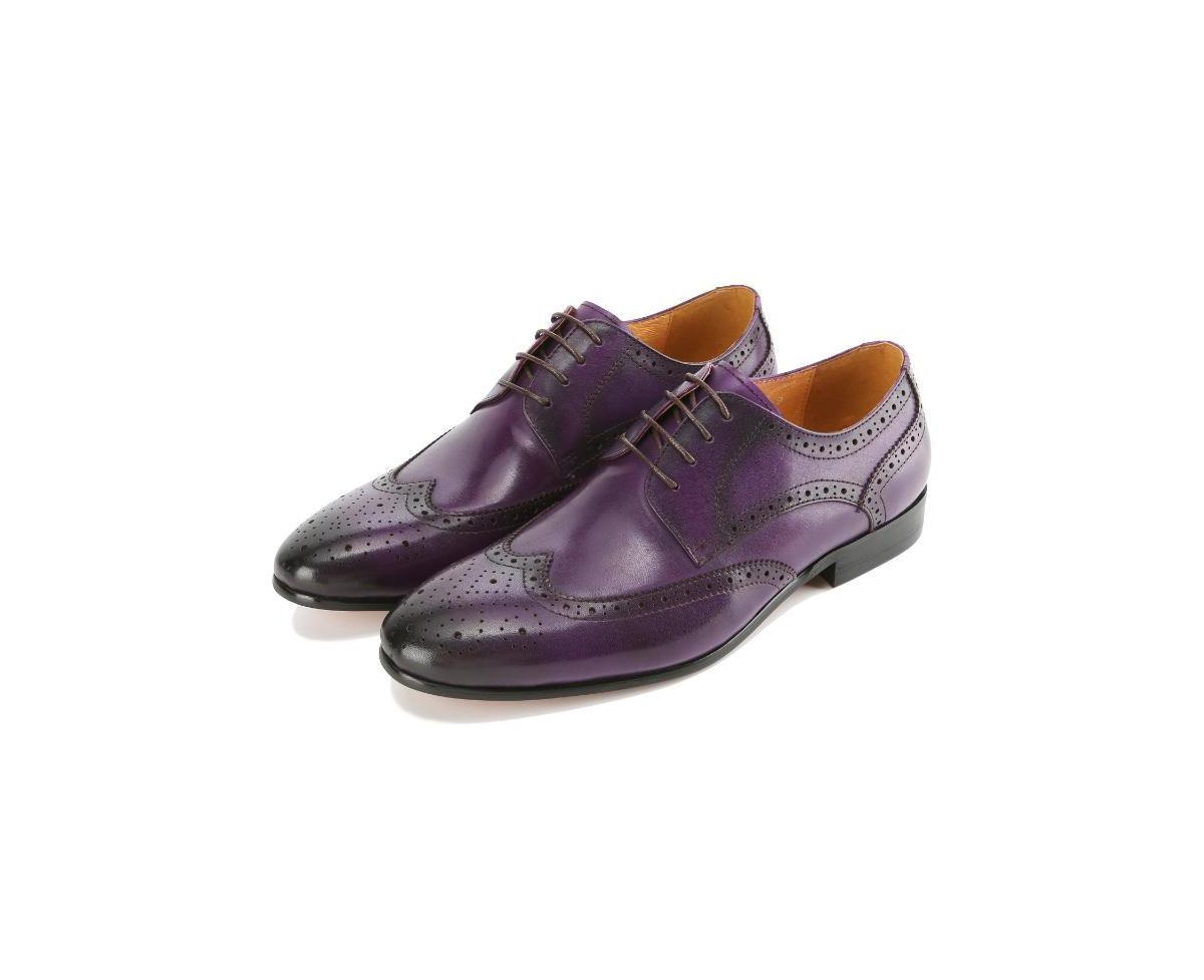 Gino Vitale Men's Handcrafted Genuine Leather Brogue Wingtip Medallion Dress Shoe