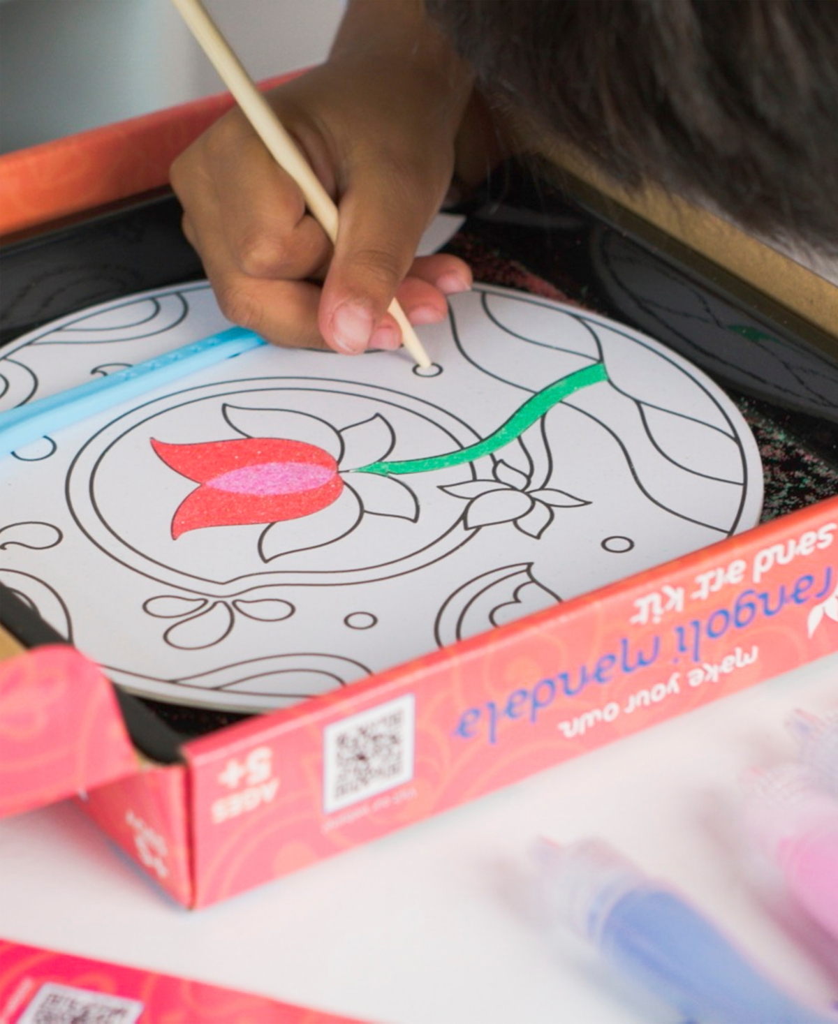 Shop Kulture Khazana Make Your Own Rangoli Sand Art Kit, 4 Cardboard Coasters In Mutli