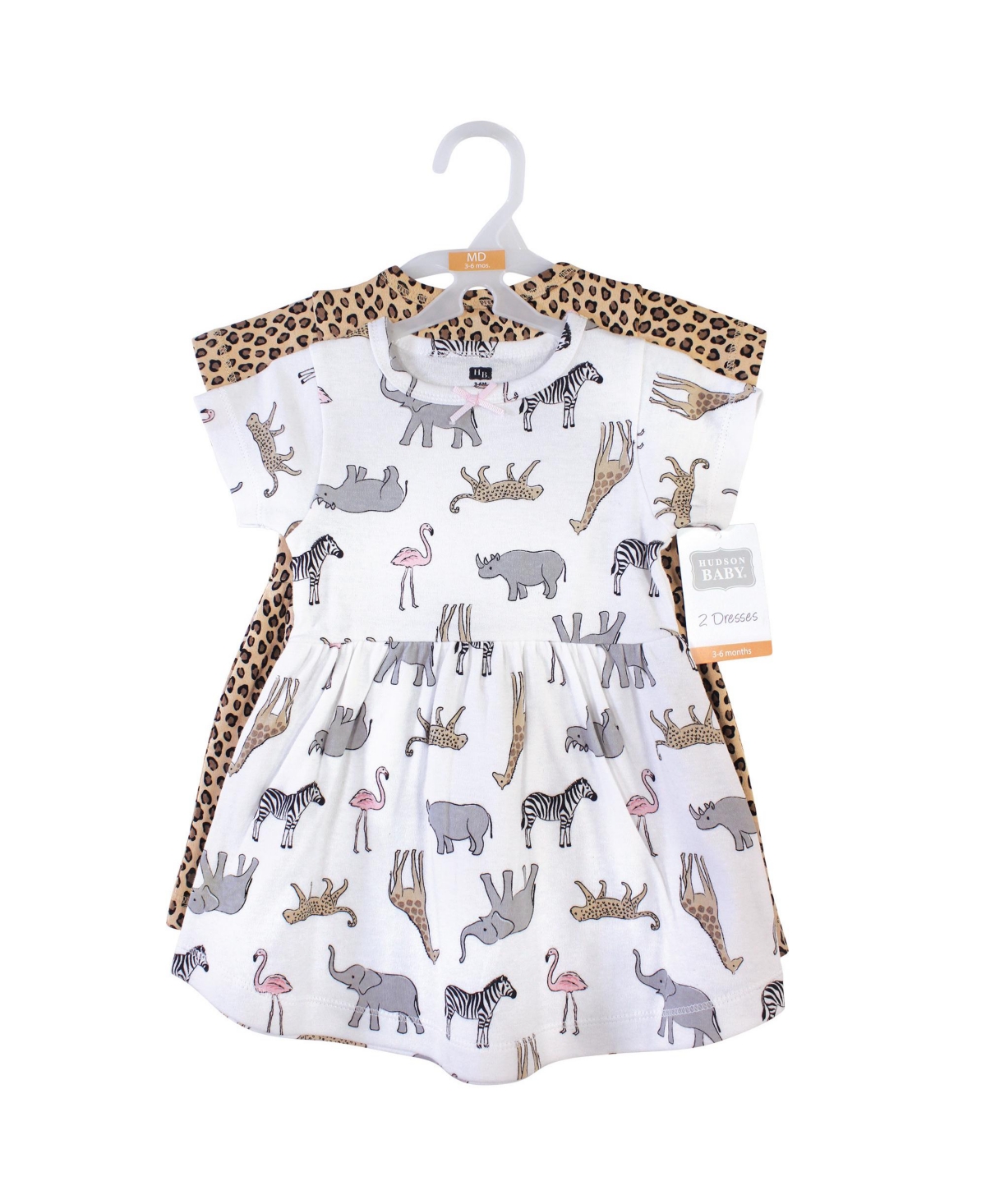 Hudson Baby Toddler Girls Cotton Short-Sleeve Dresses 2pk,- Modern Pink Safari