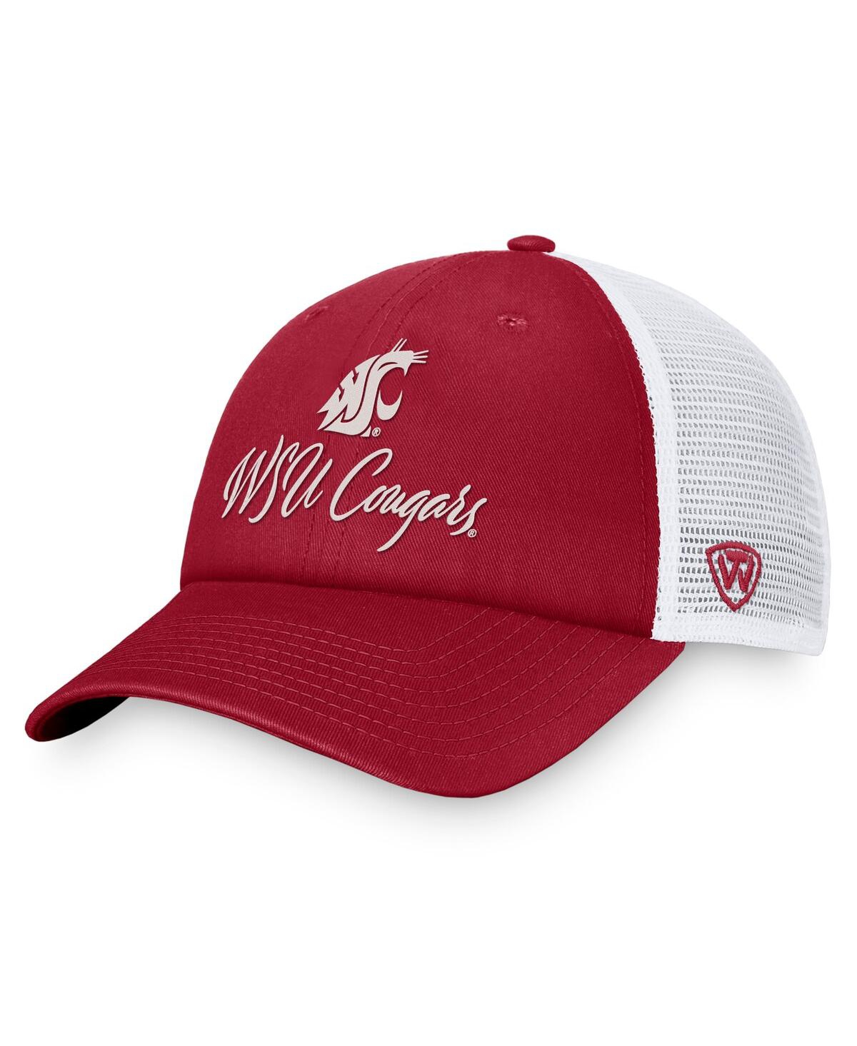 Shop Top Of The World Women's  Crimson, White Washington State Cougars Charm Trucker Adjustable Hat In Crimson,white