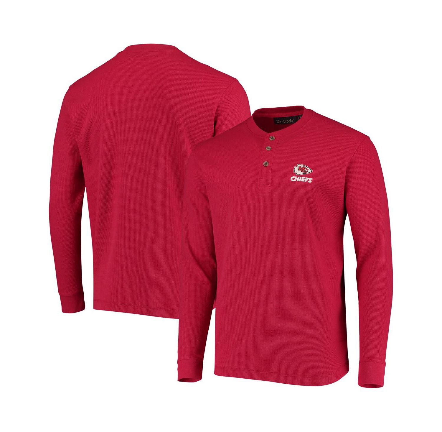 Men's Red Kansas City Chiefs Logo Maverick Thermal Henley Long Sleeve T-shirt