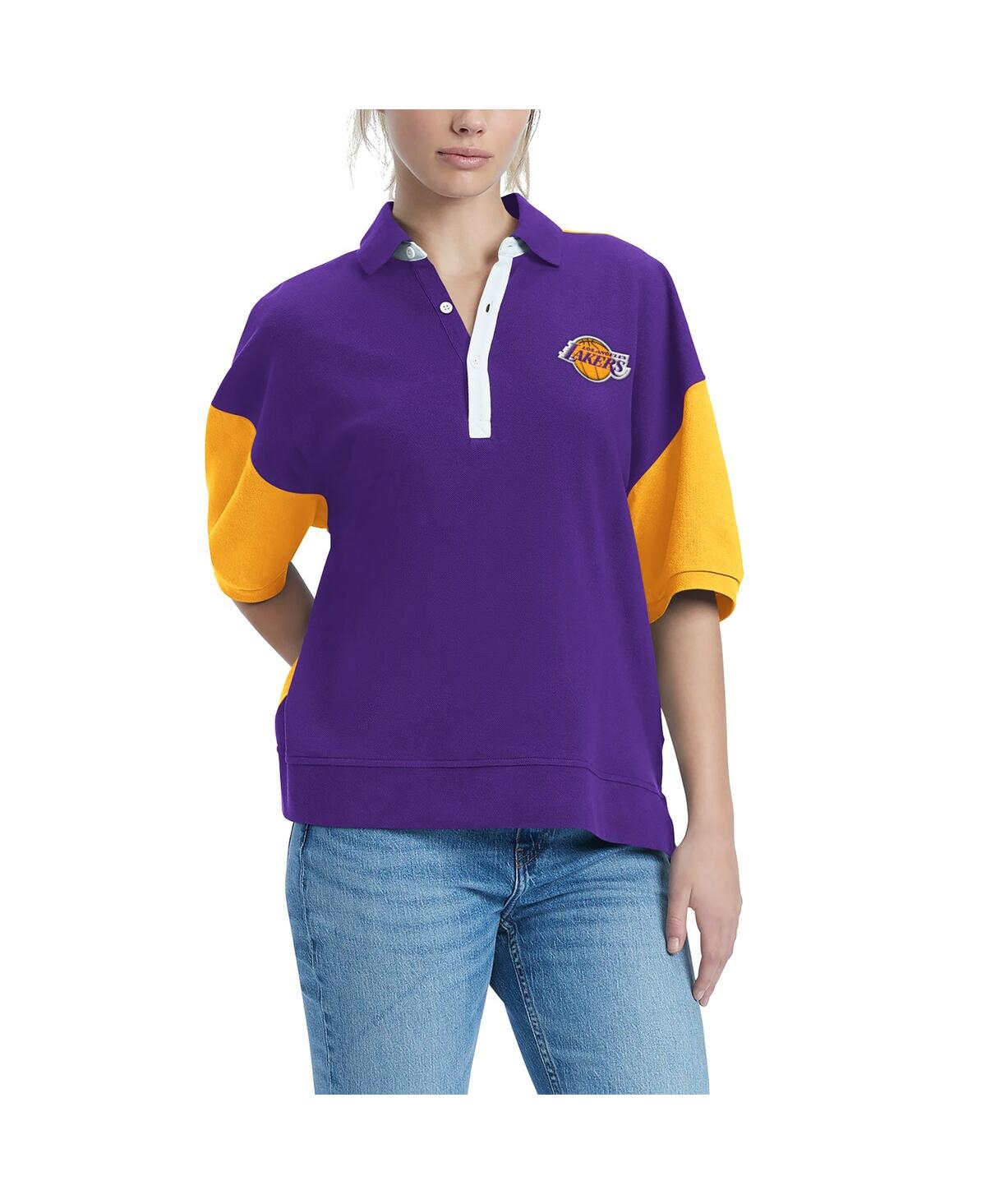 TOMMY JEANS WOMEN'S TOMMY JEANS PURPLE LOS ANGELES LAKERS TAYA PUFF SLEEVE PIQUE POLO SHIRT