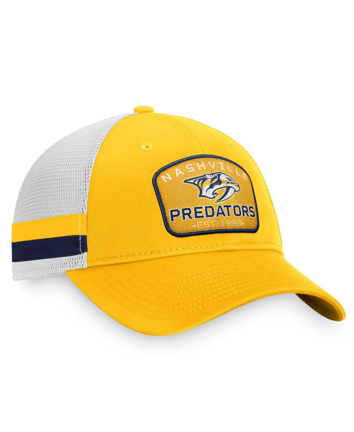 Shop Fanatics Men's  Gold, White Nashville Predators Fundamental Striped Trucker Adjustable Hat In Gold,white