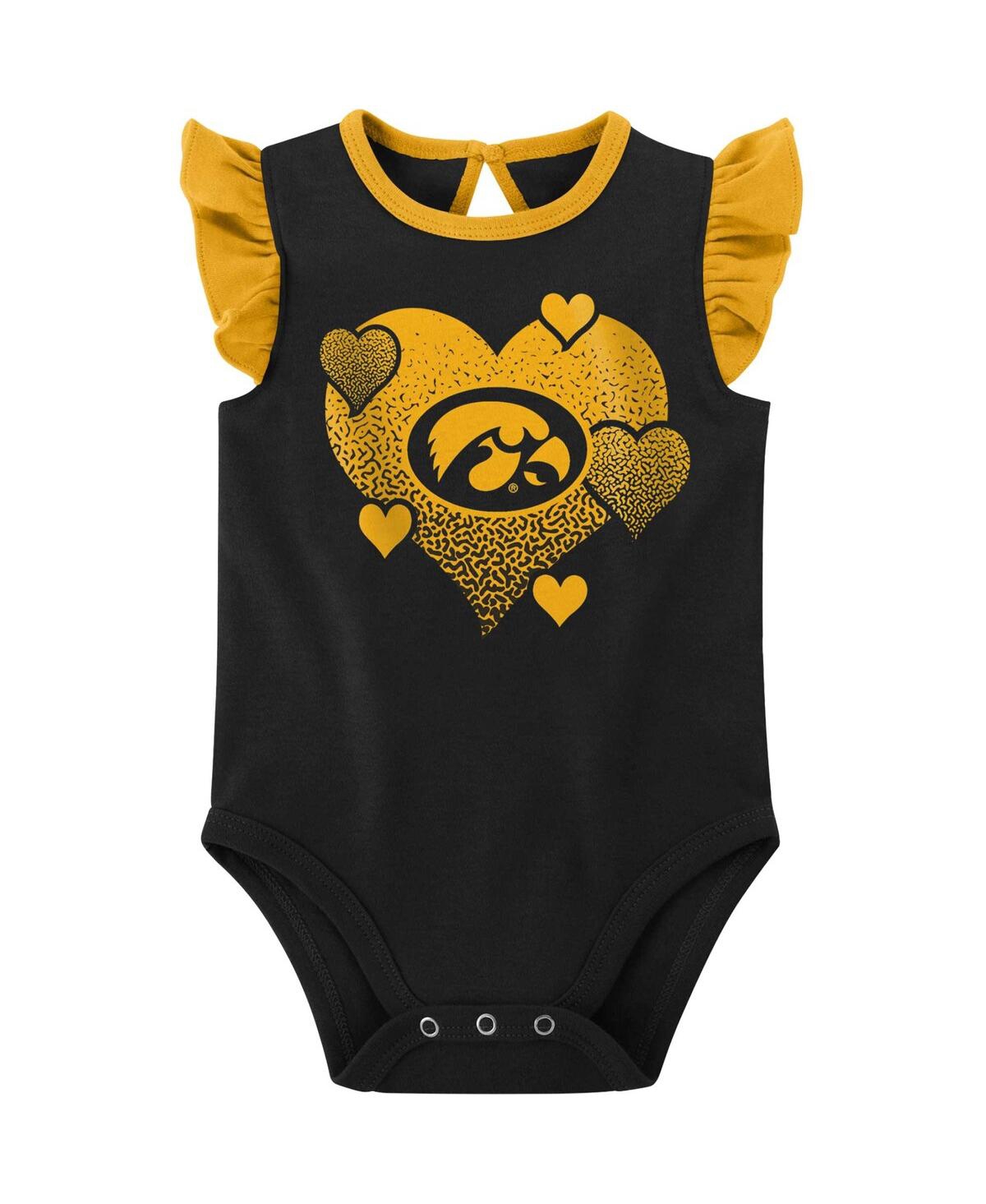 Shop Outerstuff Baby Girls Black, Gold Iowa Hawkeyes Spread The Love 2-pack Bodysuit Set In Black,gold