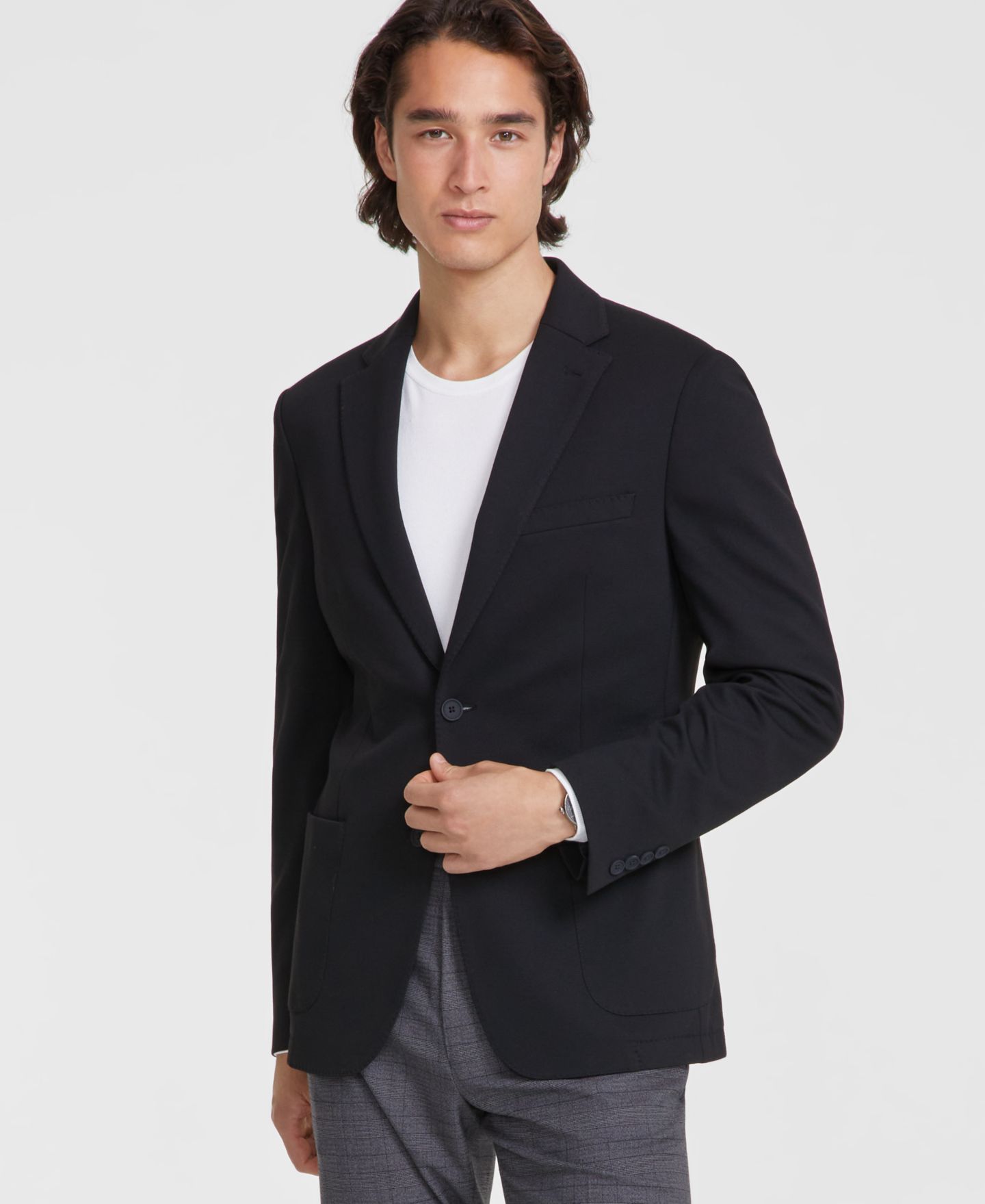 Мужской пиджак Calvin Klein Slim-Fit Solid Knit Sport Coat, цвет: Чёрный — фото 1