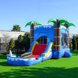 HeroKiddo Ocean Shark Commercial Grade Bounce House Water Slide with Splash Pool for Kids and Adults (with Blower), Basketball Hoop, Outdoor Indoor, Wet Dry Combo, Big Inflatable, Rental Quality