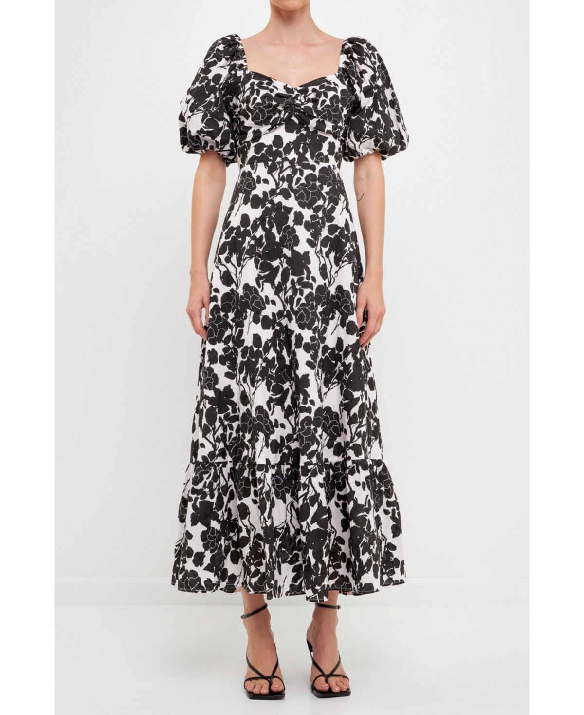 Women's Floral Print Maxi Dress - Black