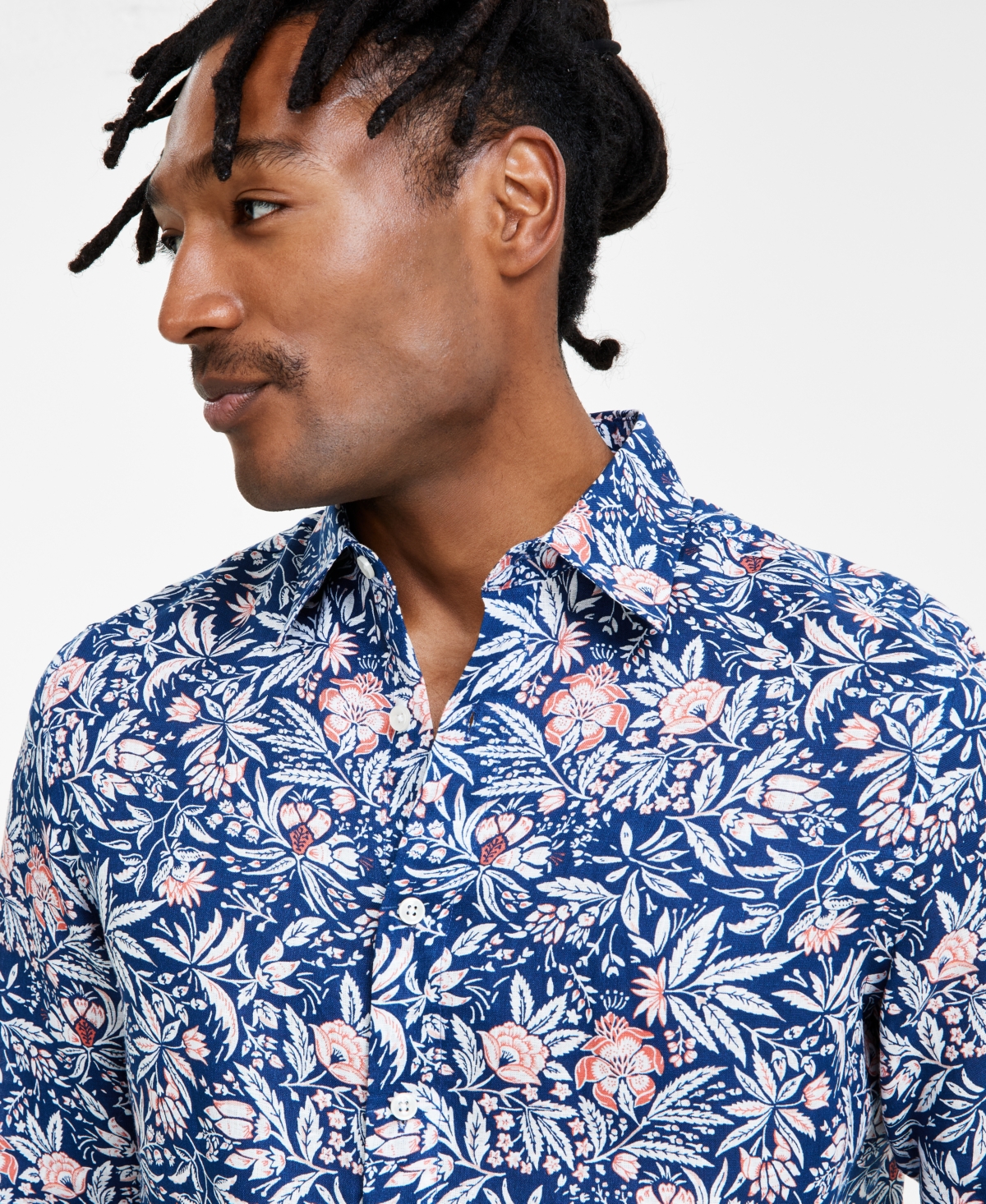 Shop Club Room Men's Terra Regular-fit Floral-print Button-down Shirt, Created For Macy's In Navy Crush