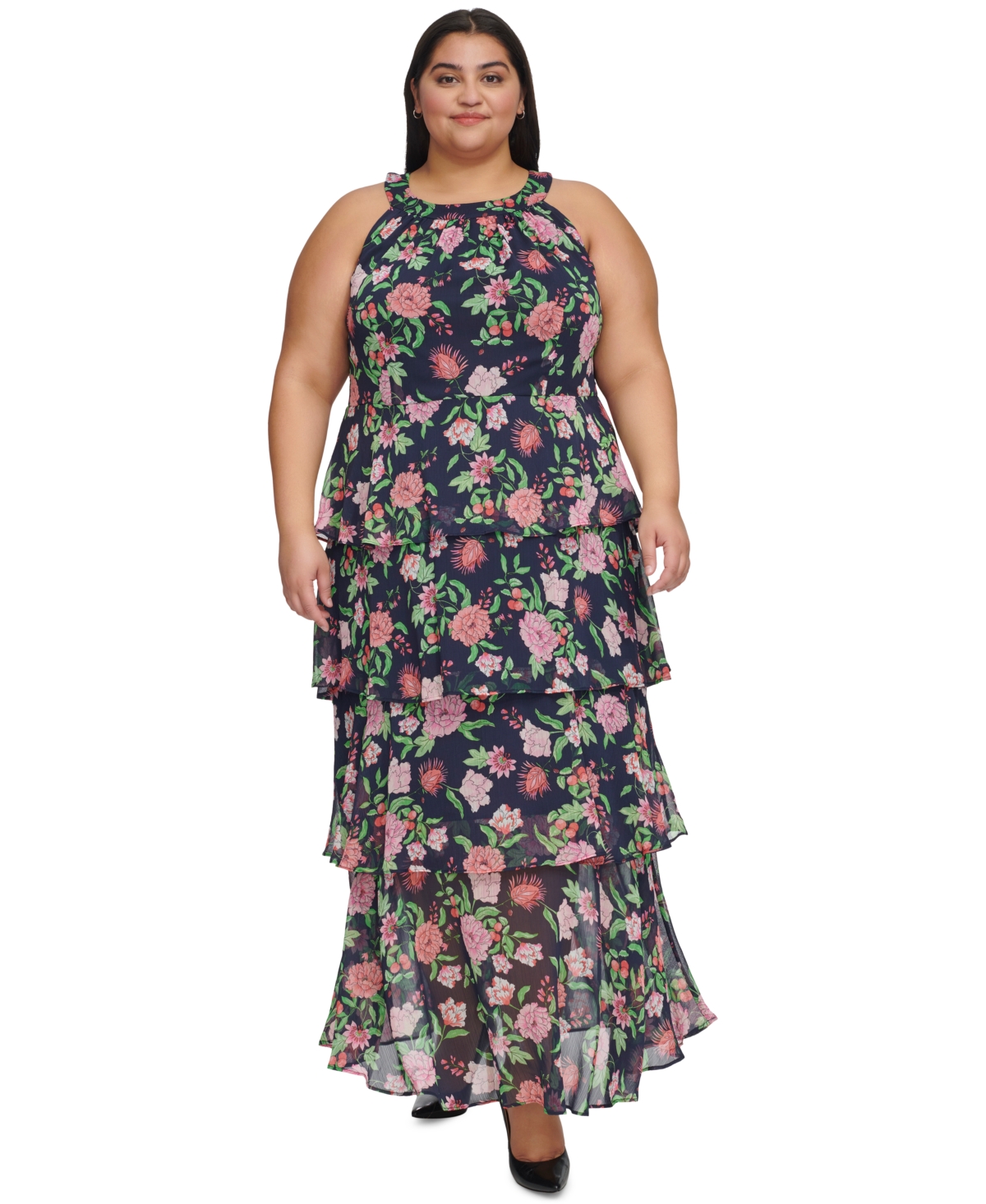 Shop Tommy Hilfiger Plus Size Tiered Halter Maxi Dress In Sky Cap,pe
