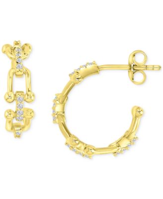 Macy's - Cubic Zirconia Horsebit Small Hoop Earrings in 14k Gold-Plated Sterling Silver, 0.63"