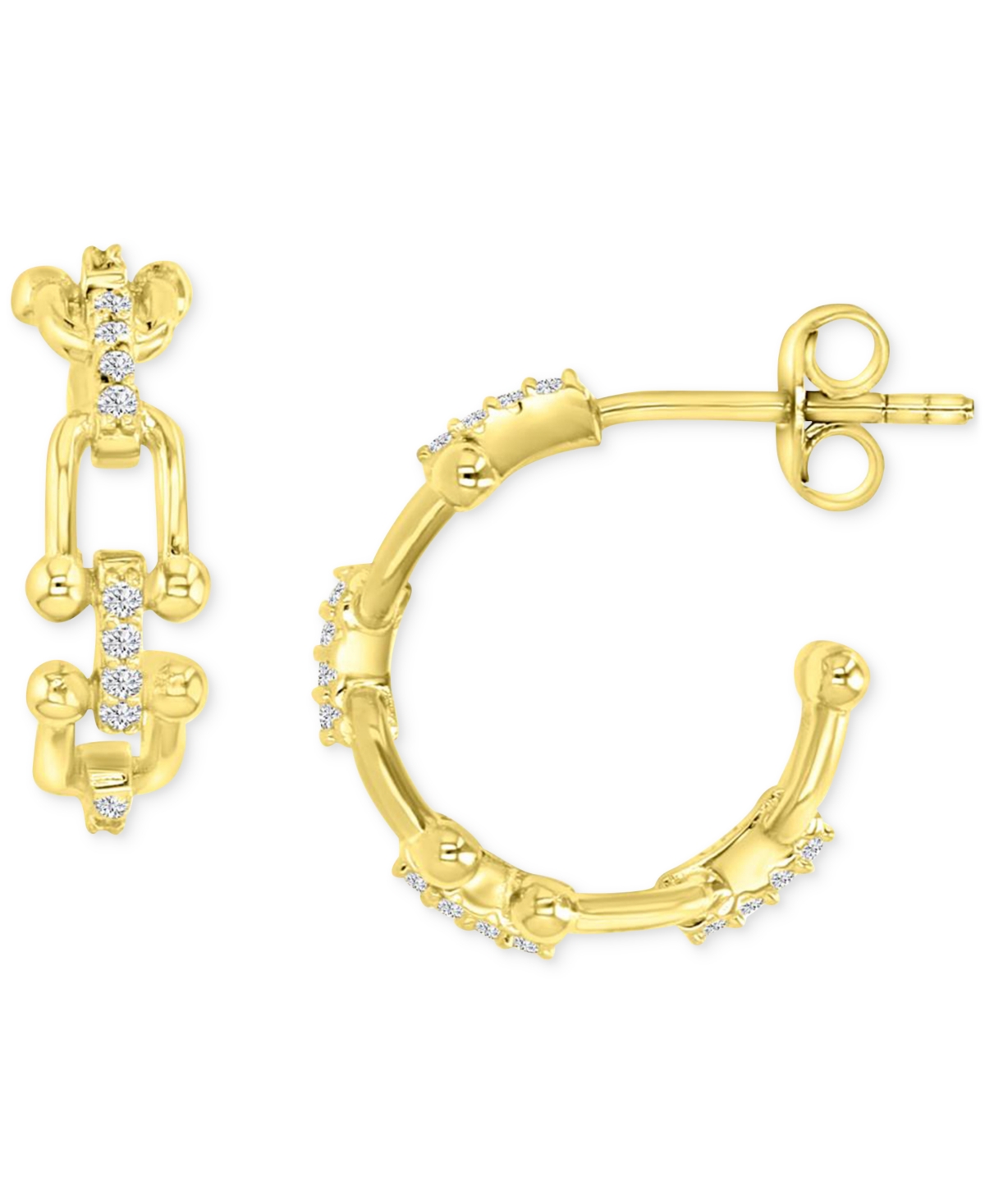 Shop Macy's Cubic Zirconia Horsebit Small Hoop Earrings In 14k Gold-plated Sterling Silver, 0.63"