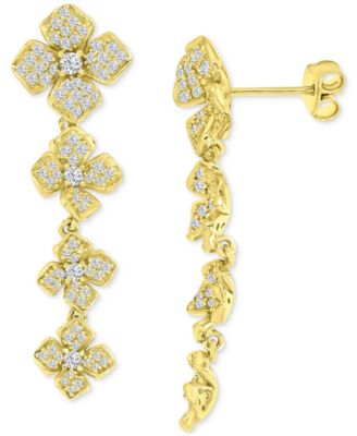 Macy's - Cubic Zirconia Pav&eacute; Flower Drop Earrings in 14k Gold-Plated Sterling Silver