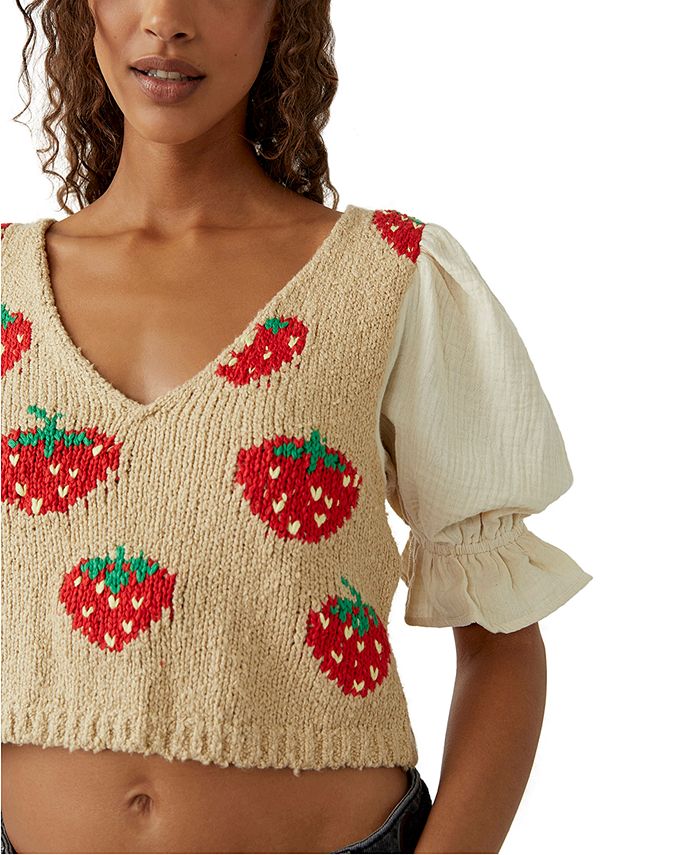 Free People Women's Strawberry Jam MixedMedia Crop Top Macy's