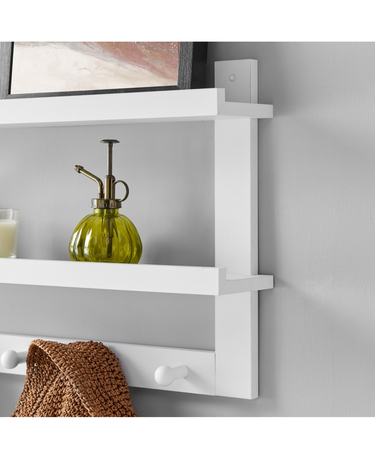 Shop Danya B Two-tier Ledge Shelf Wall Organizer With Five Hanging Hooks In White