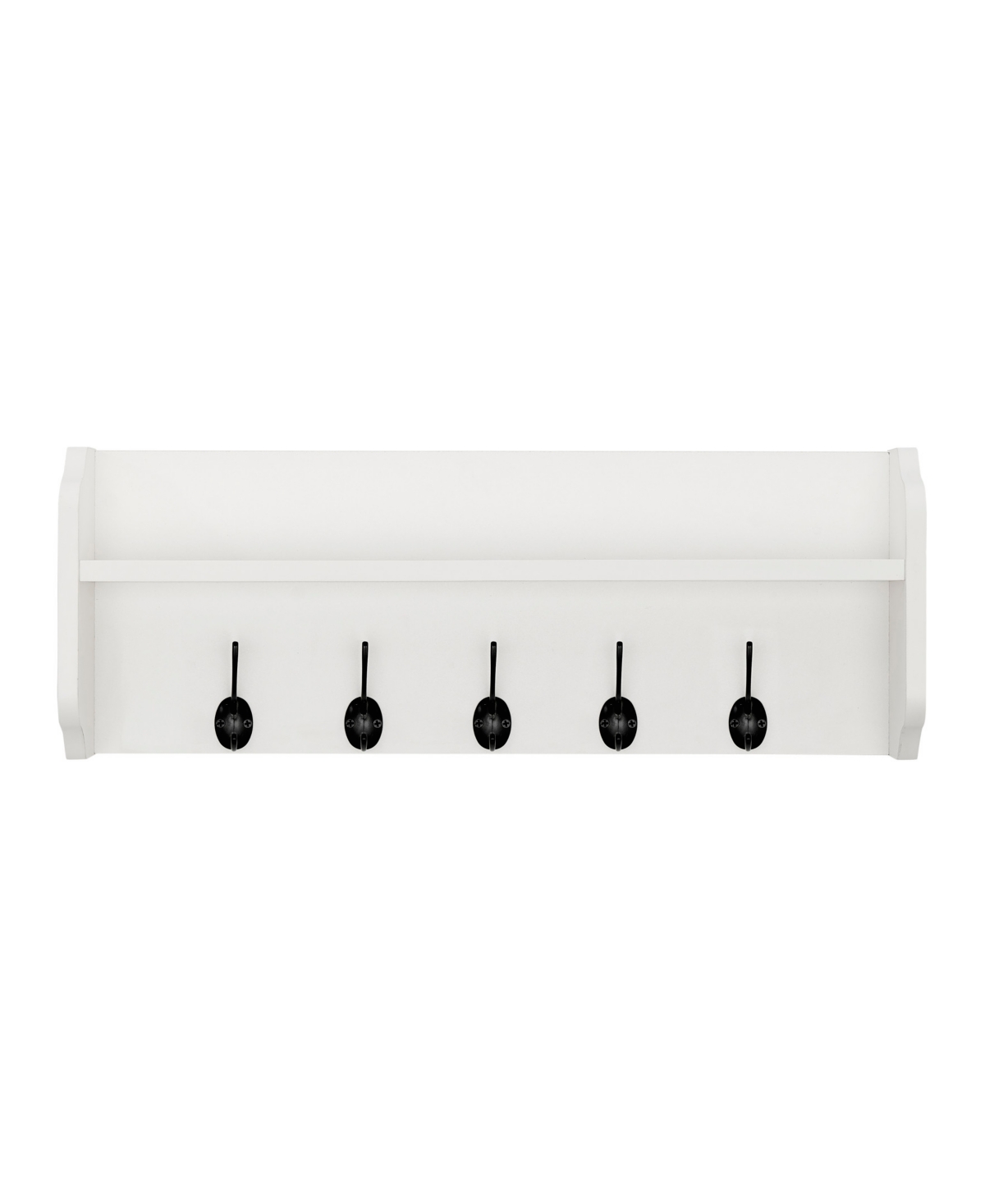 Entryway Floating Utility Wall Shelf with Hooks, Wall Mounted - White