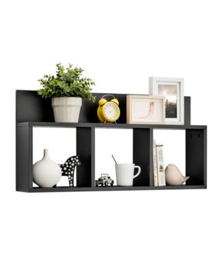 Modern 3 Cube Floating Wall Shelf with Display Ledge, Easy to Hang Wall Mounted Triple Cubby Shelf